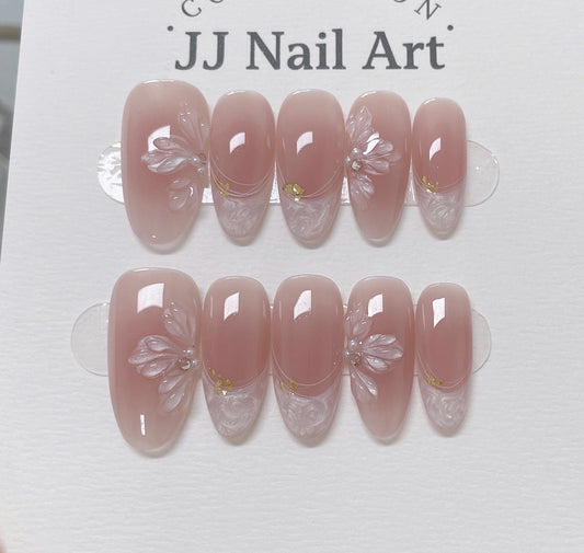 Pearlescent Petal French Press On Nails: Reusable Custom Shape Set