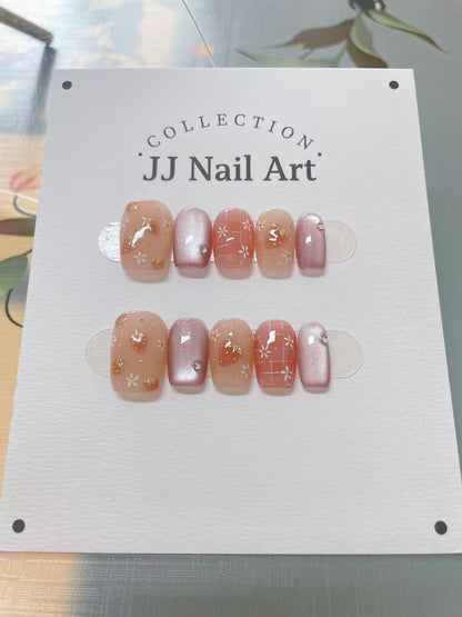 Handmade Strawberry Petals Press On Nails: Reusable Set