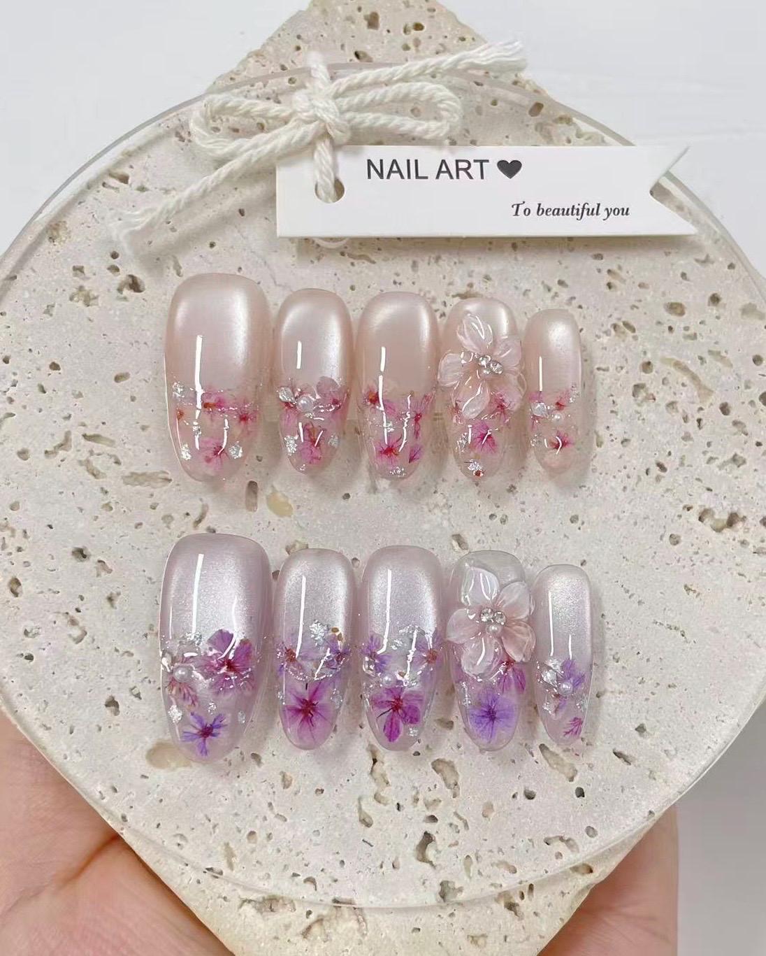 3D Petals Press On Nails: Custom Shape Reusable Set