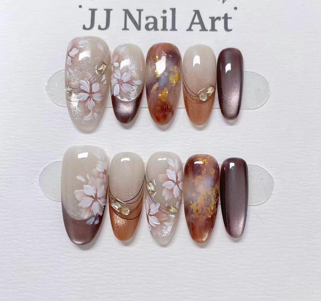 Pink Petals Smudge Hand Painted Press On Nails: Custom Shape Reusable Nail Set