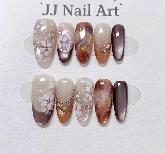 Pink Petals Smudge Hand Painted Press On Nails: Custom Shape Reusable Nail Set