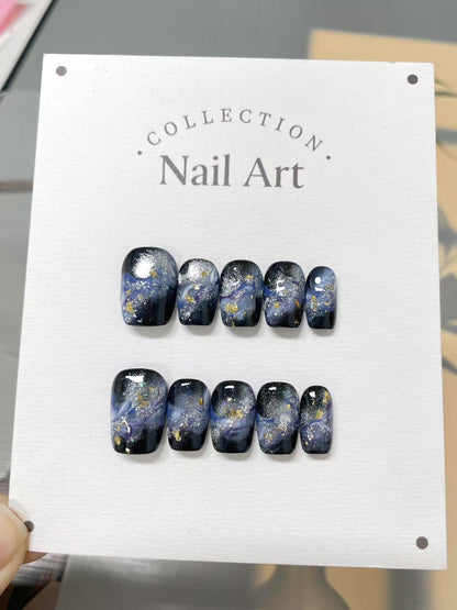 Aurora Night Sky Press On Nails: Hand Painted Reusable Faux Nails