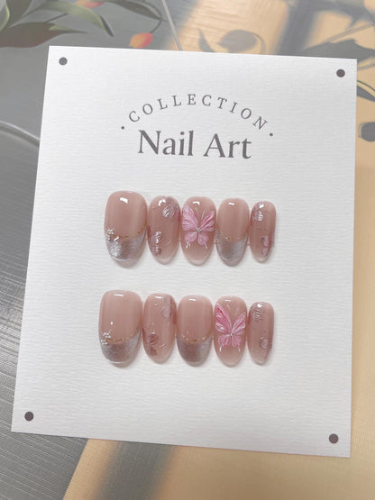Butterfly French Press On Nails: Hand Painted Reusable Faux Nails