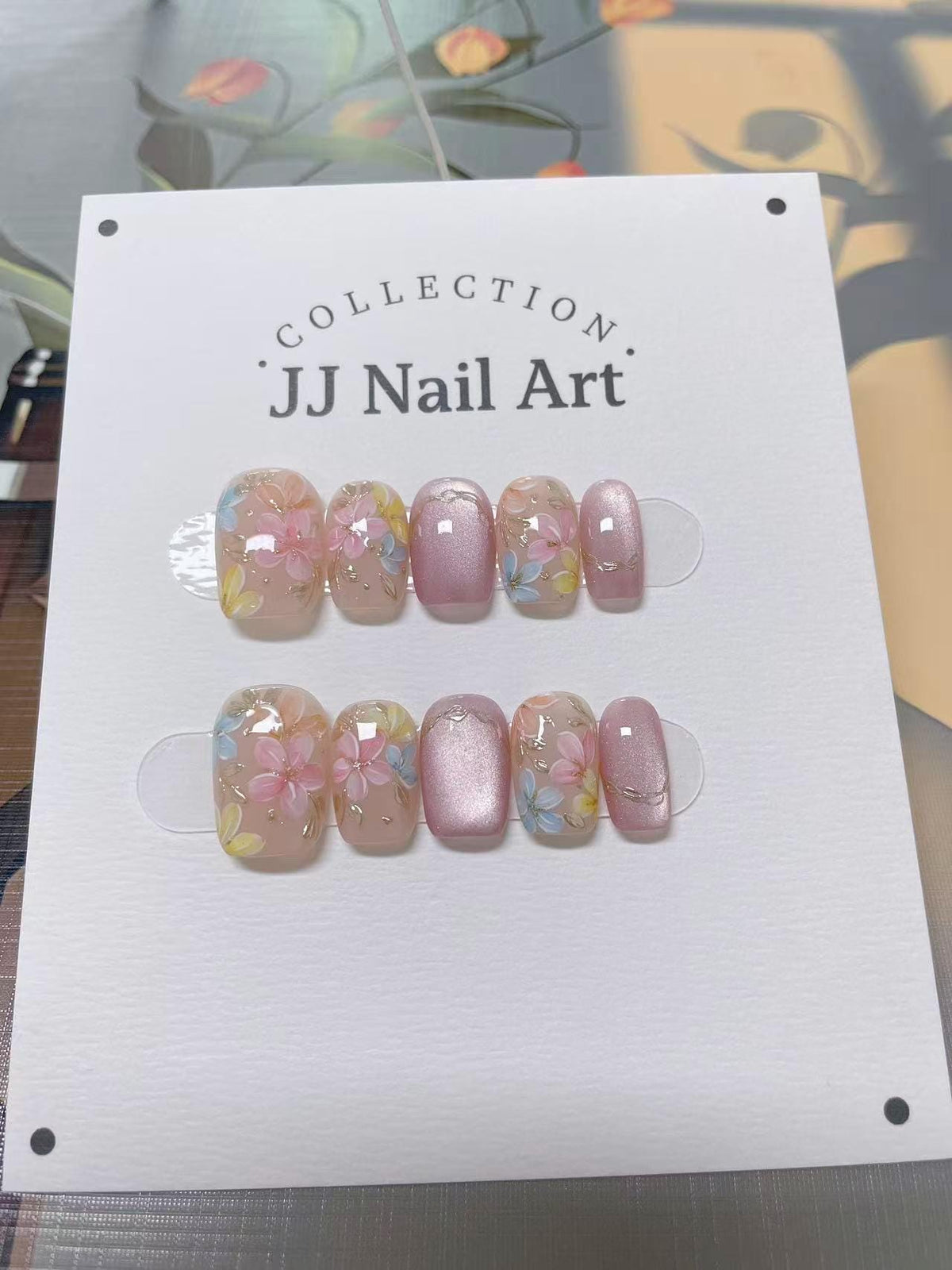Colorful Petals Press On Nails: Reusable Custom Shape Set