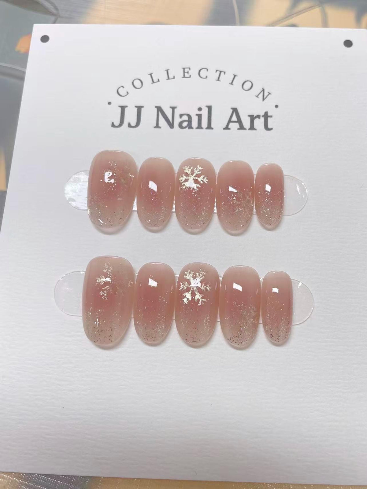 Crystal Snow Flakes Hand Painted Press On Nails:  Custom Shape Reusable Nails