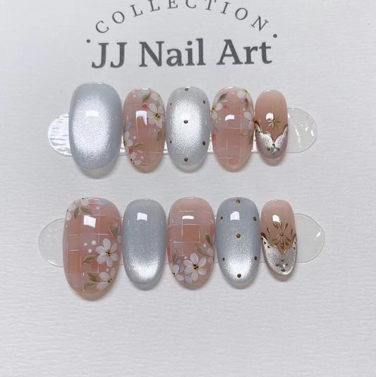 Handmade Press On Nails: Reusable Custom Shape Set, Window Flowers