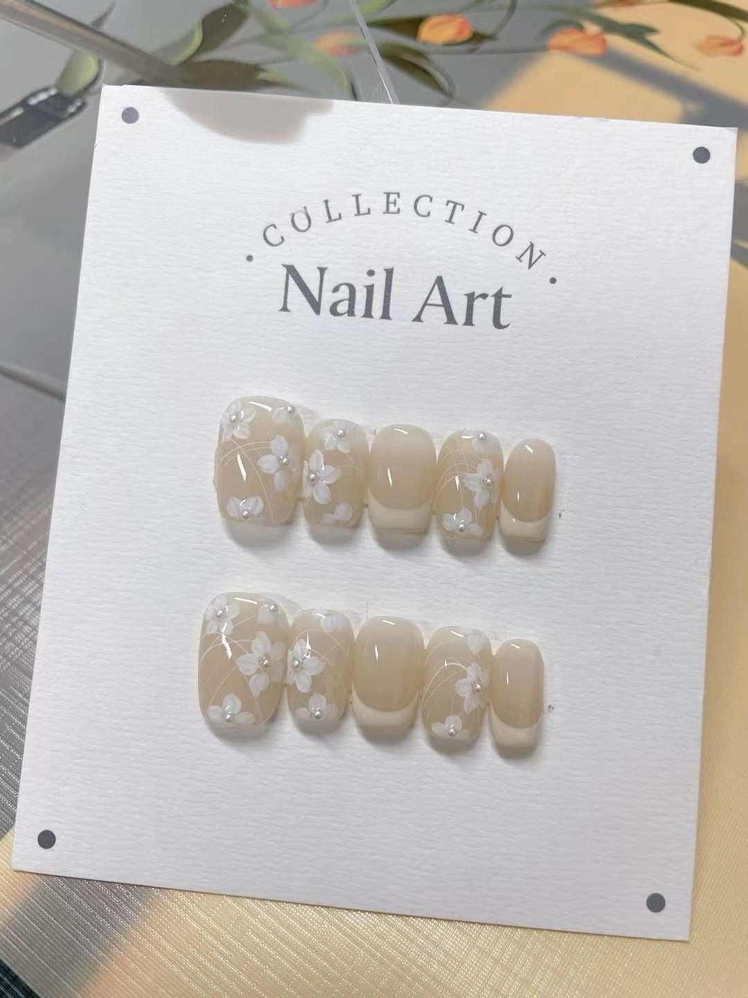 3D Flower Press On Nails: Handmade Gel Reusable False Nails