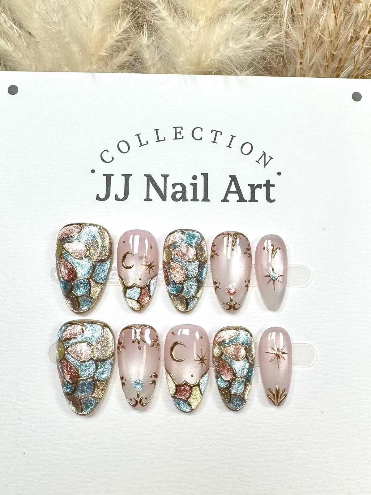 Hand Painted Cat Eye Press On Nails: Reusable Artist Faux Nails