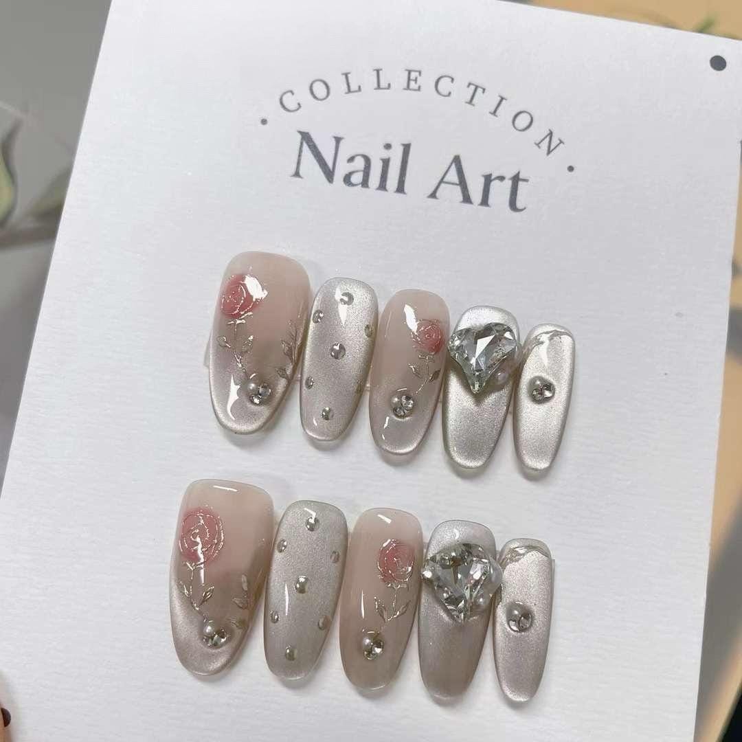 Handmade Fish & Flowers Press On Nails: Reusable Gel Faux Nails
