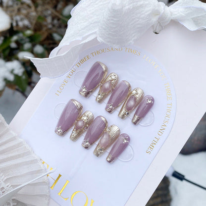 Falling Cherry Blossom Press On Nails: 3D Gel, Medium Coffin