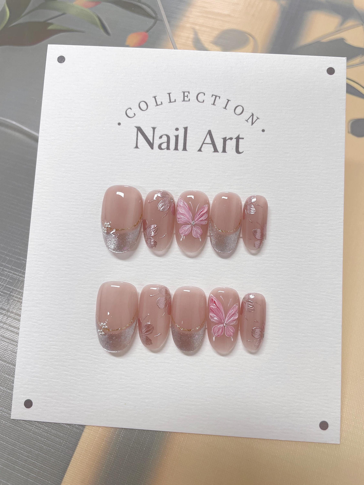 Butterfly French Press On Nails: Hand Painted Reusable Faux Nails