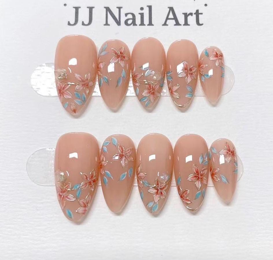 Flying Petals Press On Nails: Custom Shape Reusable Nail Set