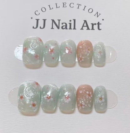 Handmade Petals Ombré Cat Eye Press On Nails: Reusable Set