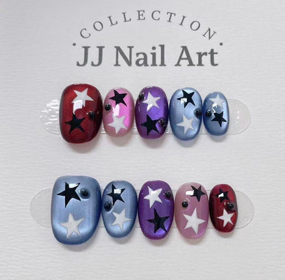 Handmade Colorful Stars Press On Nails: Reusable Set