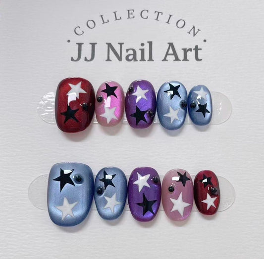 Handmade Colorful Stars Press On Nails: Reusable Set