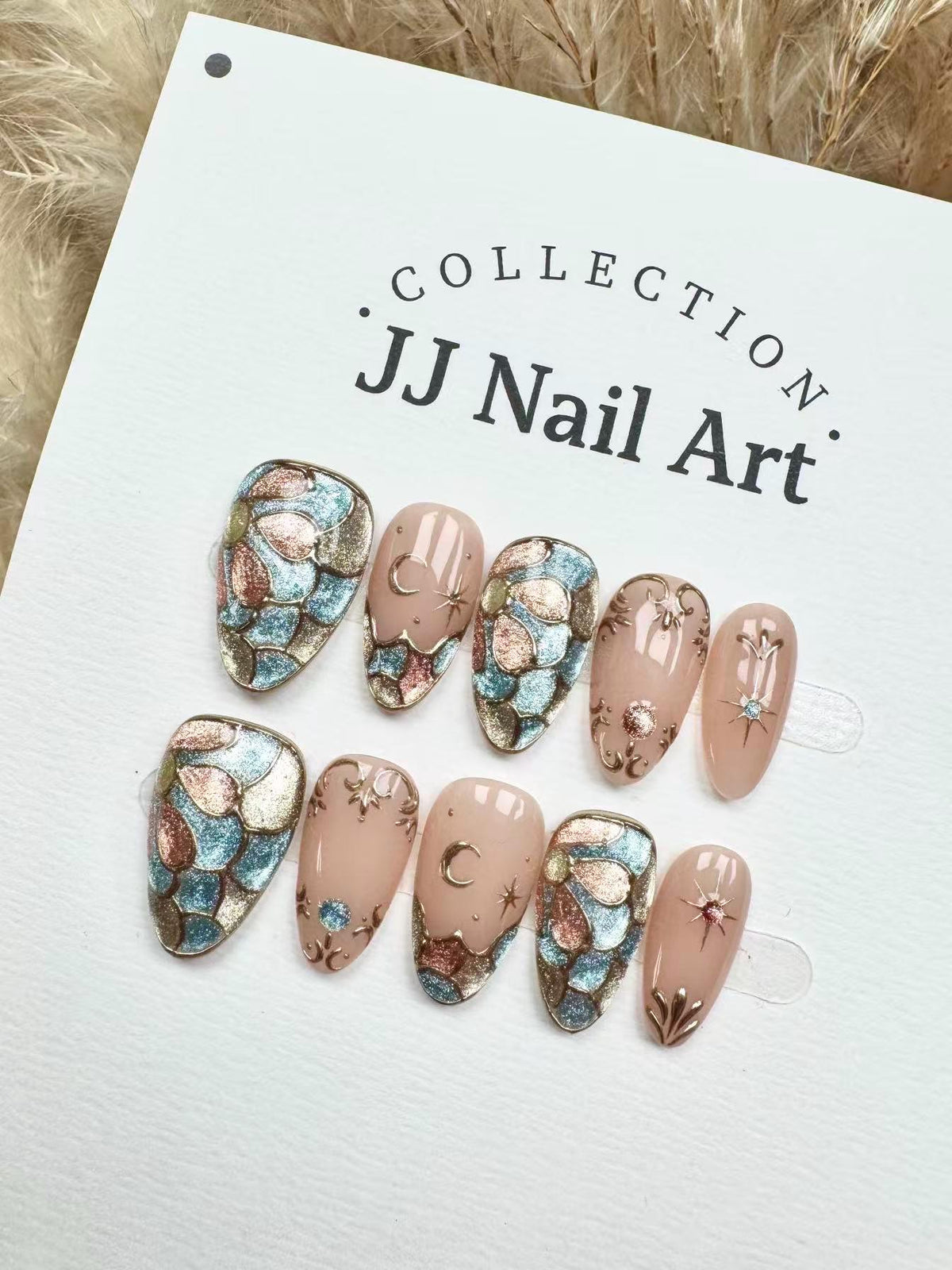 Hand Painted Cat Eye Press On Nails: Reusable Artist Faux Nails