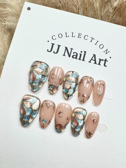 Hand Painted Cat Eye Press On Nails: Reusable Artist Faux Nails