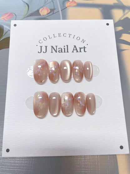 Pink Cat Eye Hand Painted Press On Nails: Custom Shape Reusable Nail Set