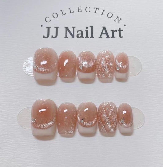 Handmade French Tips Pattern Press On Nails: Reusable Set