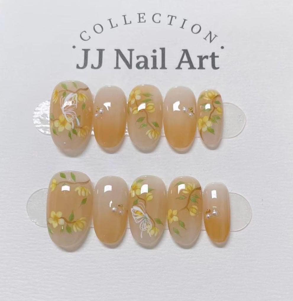 Summer Flowers Press On Nails: Custom Shape Reusable Set
