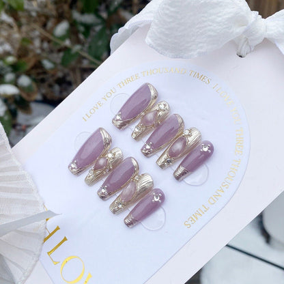 Falling Cherry Blossom Press On Nails: 3D Gel, Medium Coffin