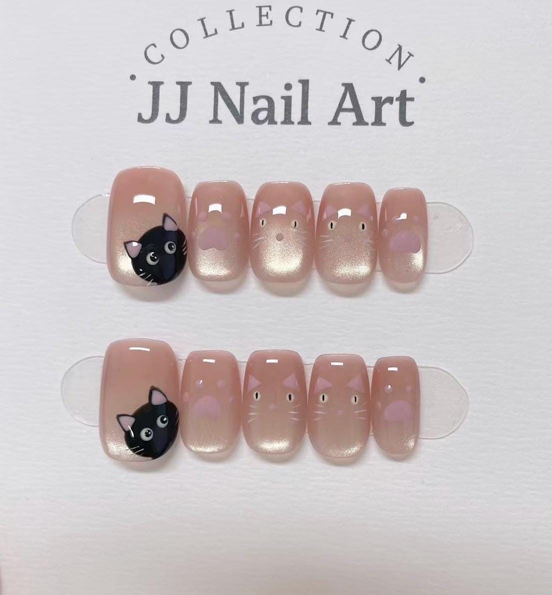 Cat Faces Handmade Press On Nails: Reusable Custom Shape Set