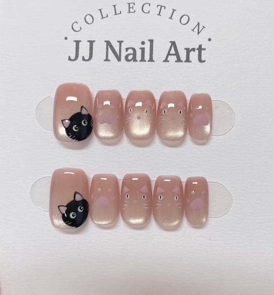 Cat Faces Handmade Press On Nails: Reusable Custom Shape Set