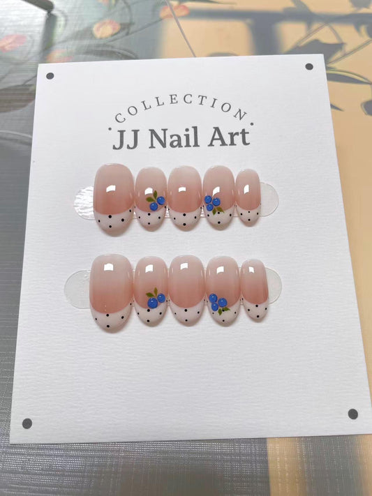 Hand-Painted Fruit French Polka Dots Press On Nails: Reusable Custom Shape Set