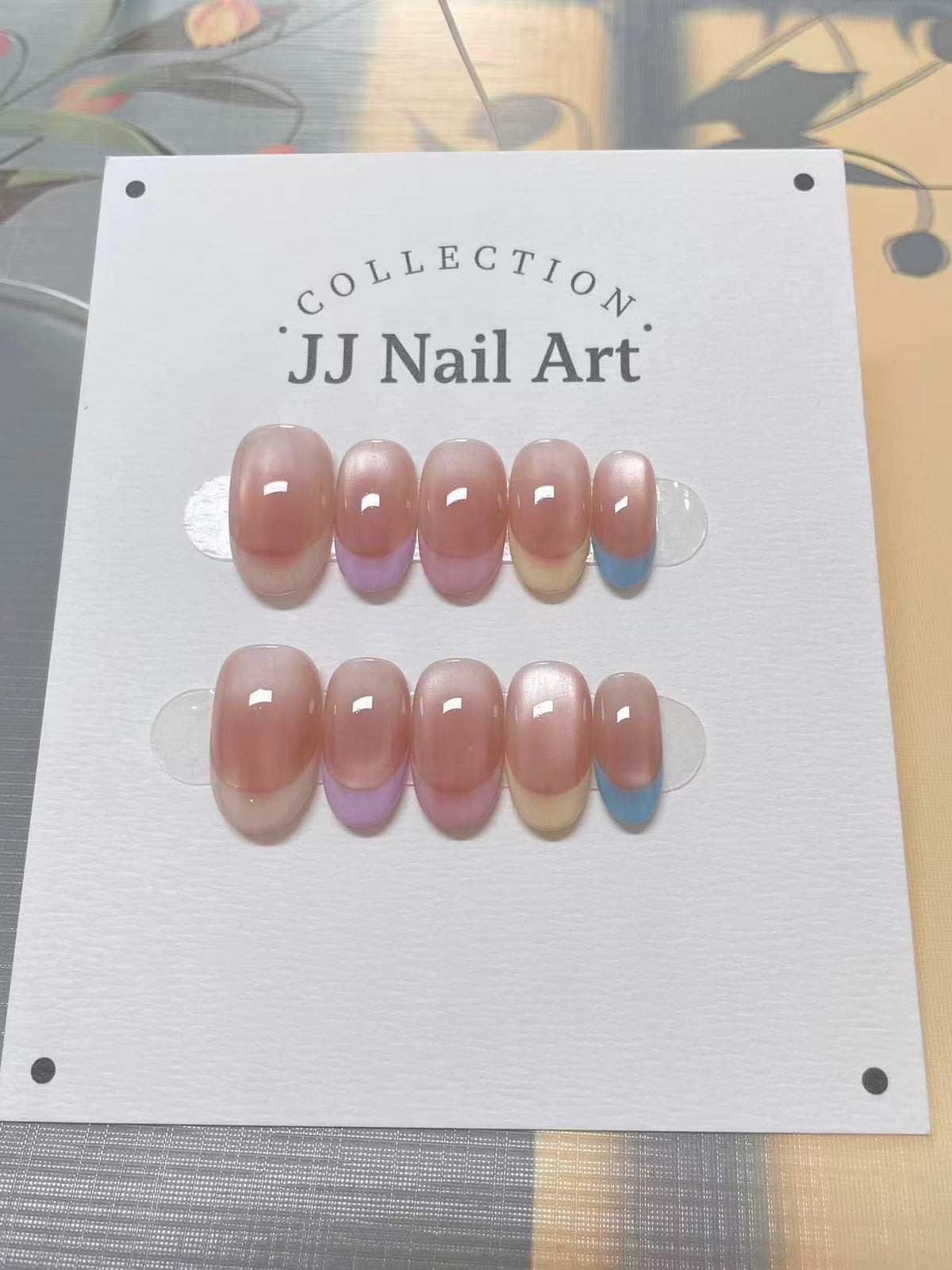 Pastels French Cat Eye Hand Painted Press On Nails: Custom Shape Reusable Nail Set