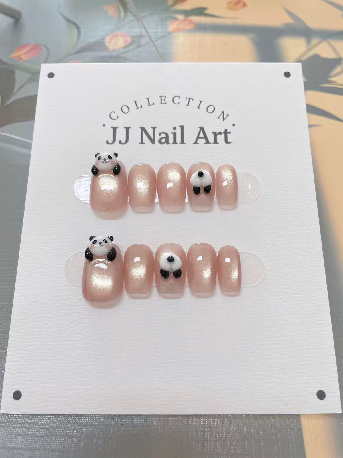 Handmade 3D Panda Cat Eye Press On Nails: Reusable Set