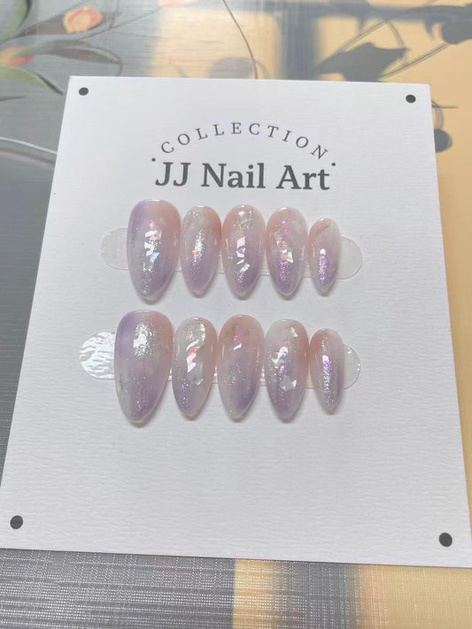 Shinning Colorful Chrome Hand Painted Press On Nails: Custom Shape Reusable Nail Set