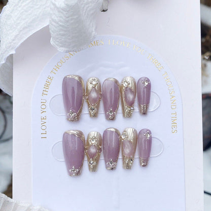 Falling Cherry Blossom Press On Nails: 3D Gel, Medium Coffin