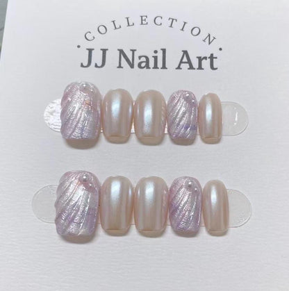 Handmade Shell Effect Press On Nails: Reusable Set
