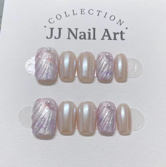 Handmade Shell Effect Press On Nails: Reusable Set