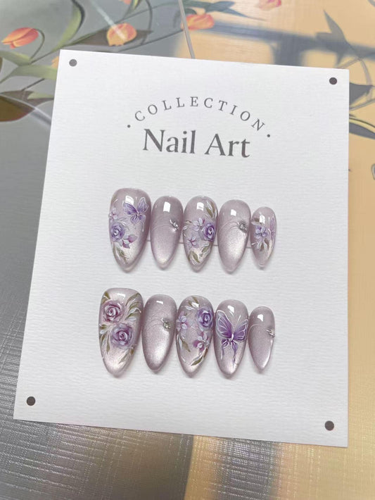Butterfly Press On Nails: Hand Painted Reusable Faux Nails