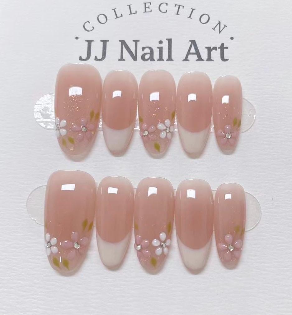 3D Handmade Petals French Press On Nails: Custom Shape Reusable Set