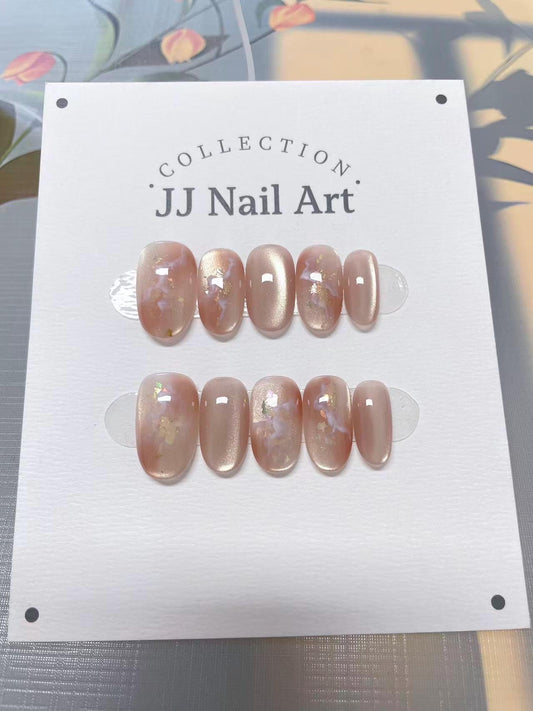 Pink Cat Eye Hand Painted Press On Nails: Custom Shape Reusable Nail Set