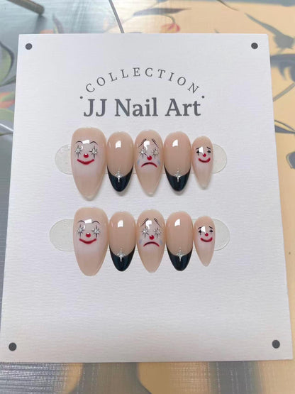 Handmade Clown French Press On Nails: Reusable Nail Set