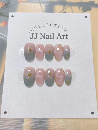 Green Ombre Smudge Press On Nails: Custom Shape Reusable Set