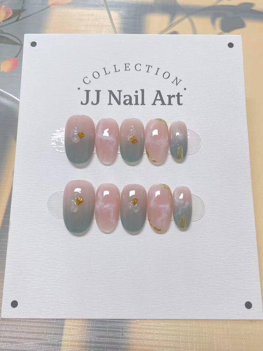 Green Ombre Smudge Press On Nails: Custom Shape Reusable Set