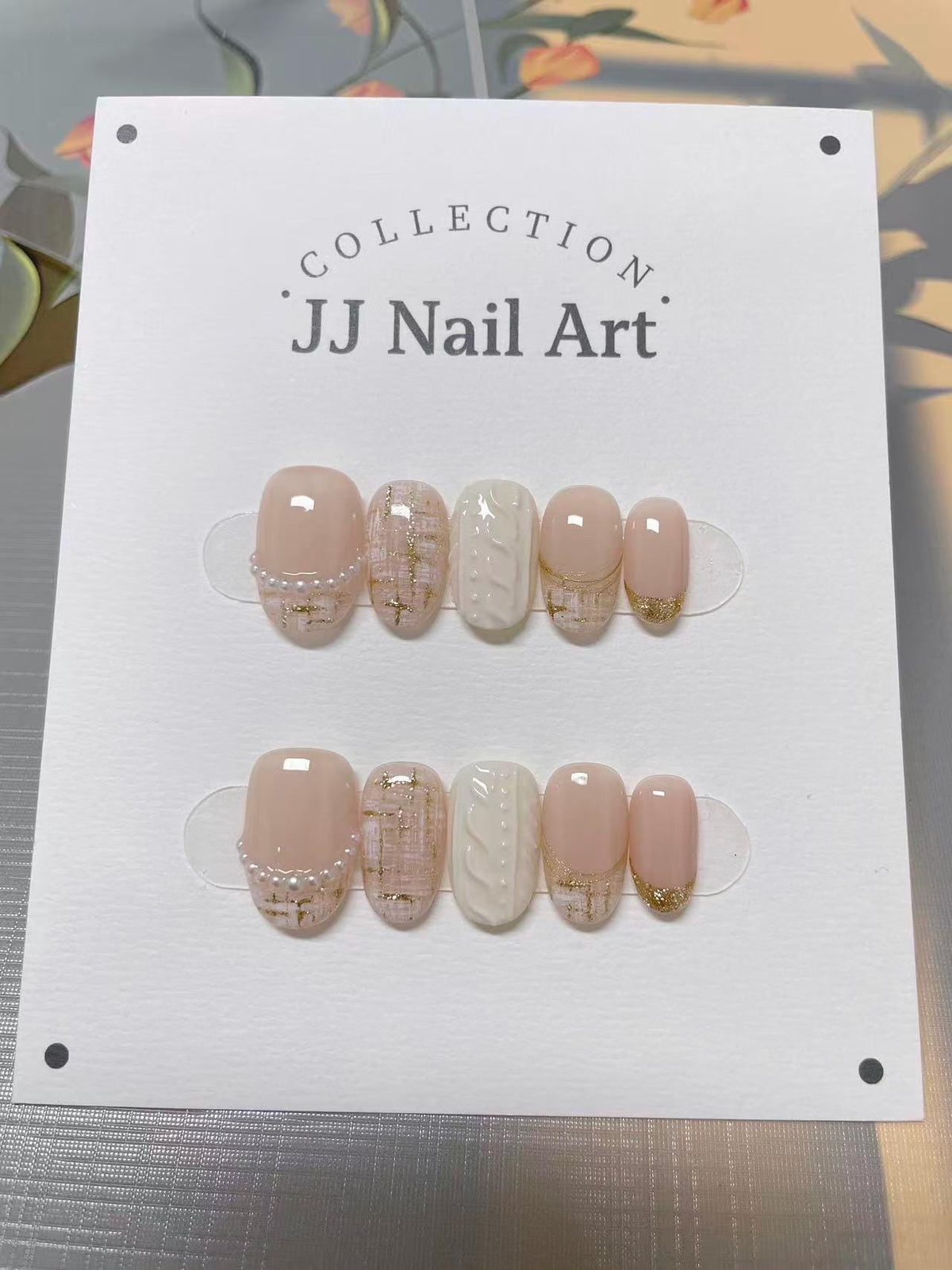 Gold French Tips Press On Nails: Hand Painted Reusable Fake Nails