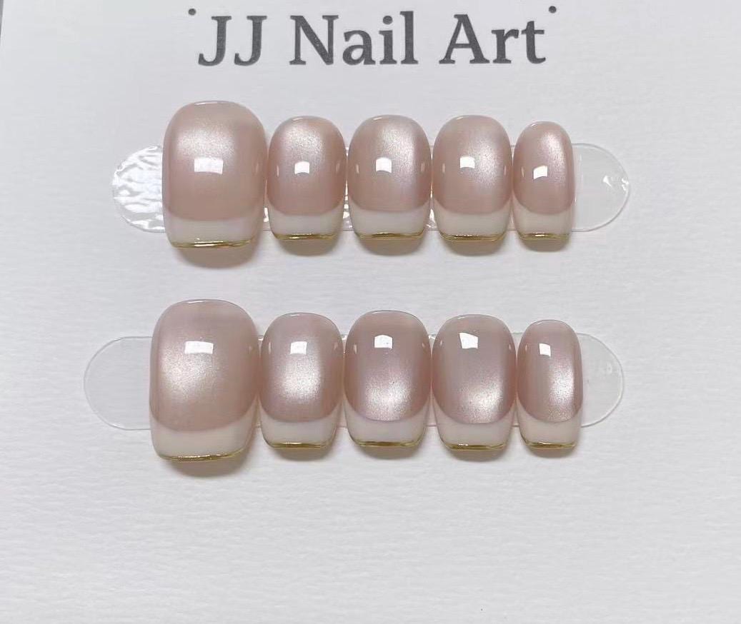 Gold Line French Hand Painted Press On Nails: Custom Shape Reusable Nail Set