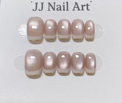 Gold Line French Hand Painted Press On Nails: Custom Shape Reusable Nail Set