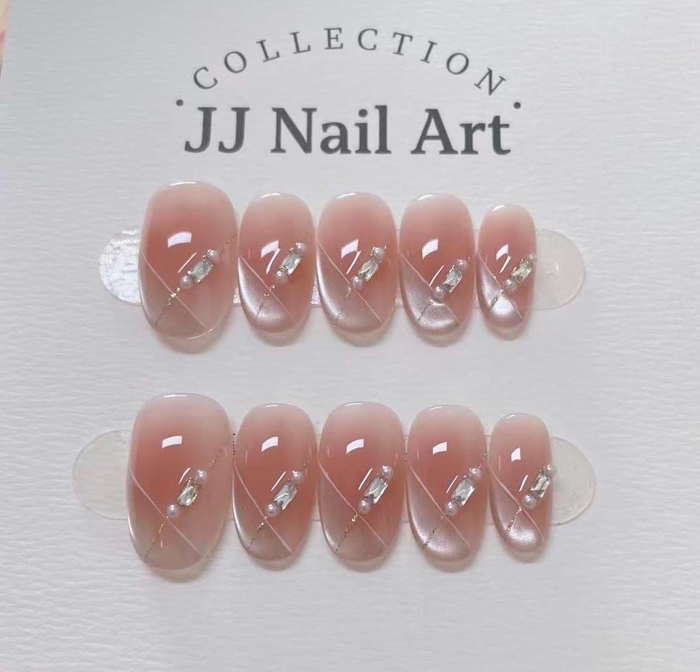Handmade Cat Eye Beads Press On Nails: Reusable Set