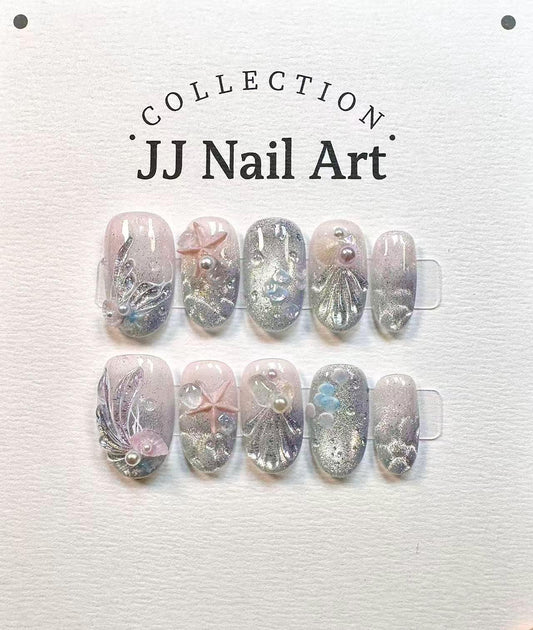 Ocean World Press On Nails: Custom Shape Reusable Set