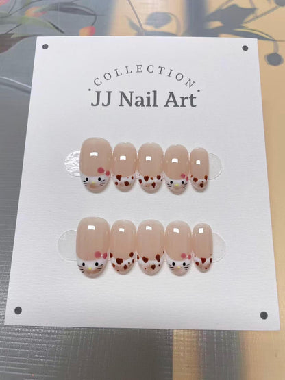 Hand Painted Cat Press On Nails: Custom Nail Shape Reusable False Nails