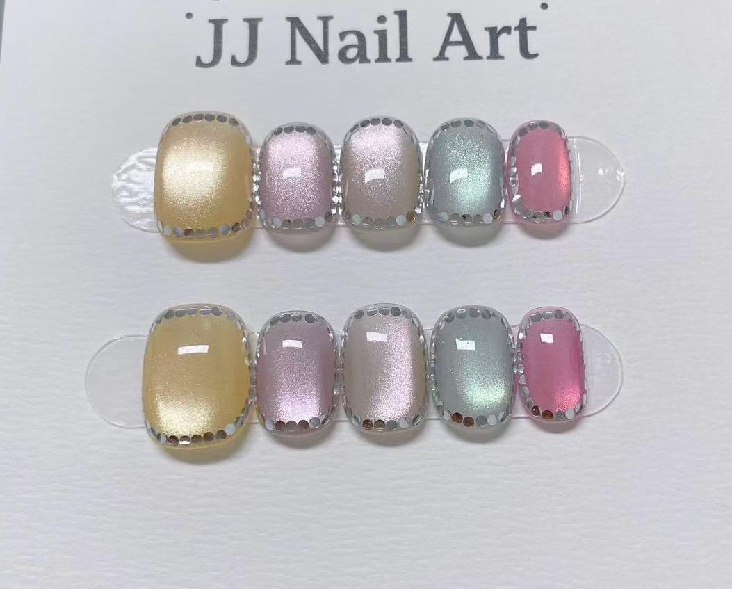 Handmade Press On Nails: Reusable Custom Shape Set, Pastel Colors
