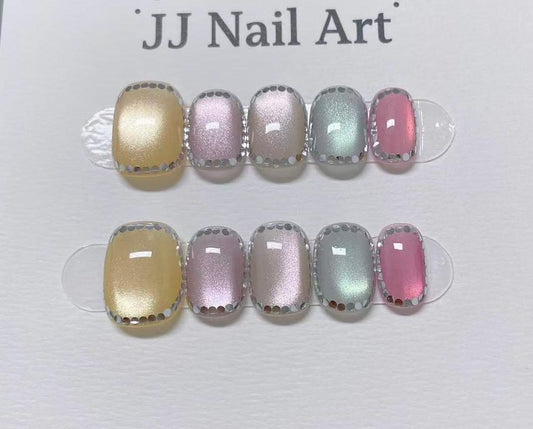 Handmade Press On Nails: Reusable Custom Shape Set, Pastel Colors