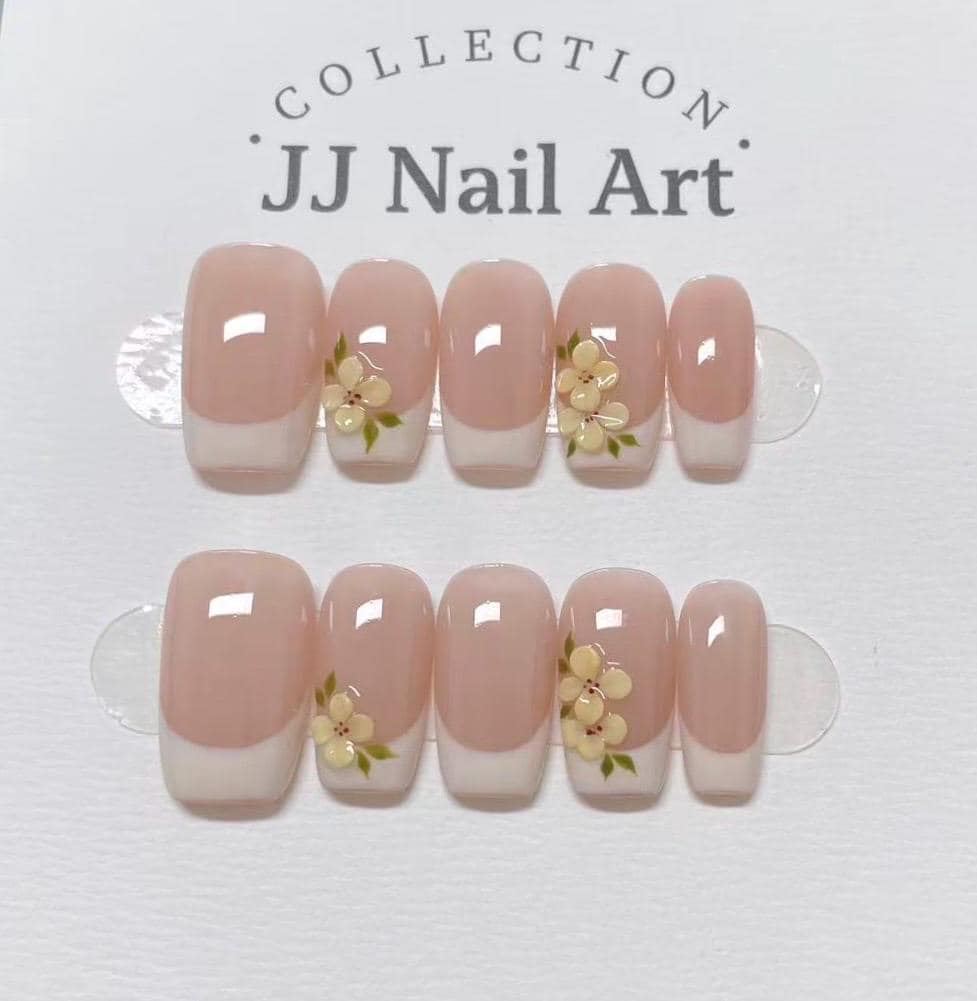3D Handmade Petals French Press On Nails: Custom Shape Reusable Set