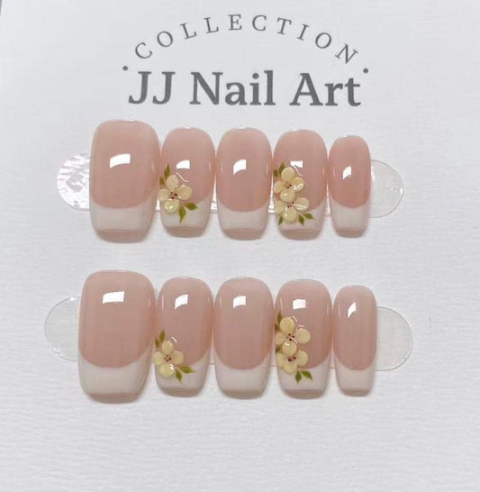 3D Handmade Petals French Press On Nails: Custom Shape Reusable Set